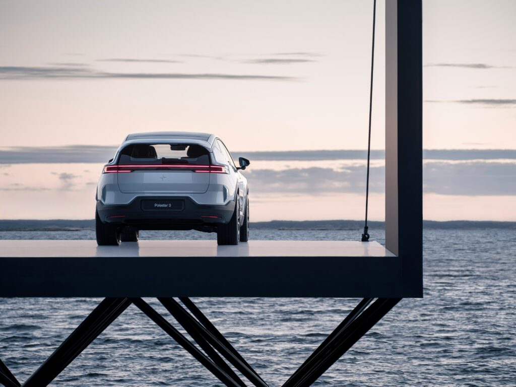 The new Polestar 3 over looking the ocean.