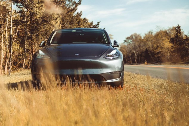 Tesla Model Y in the countryside.