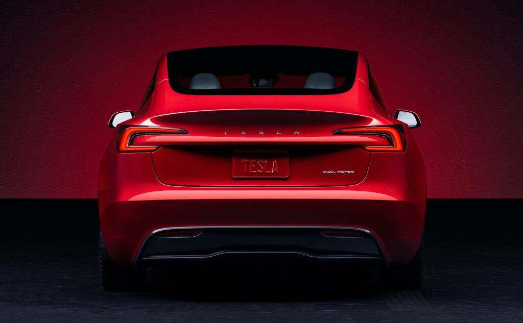 Rear view of Tesla new Model 3