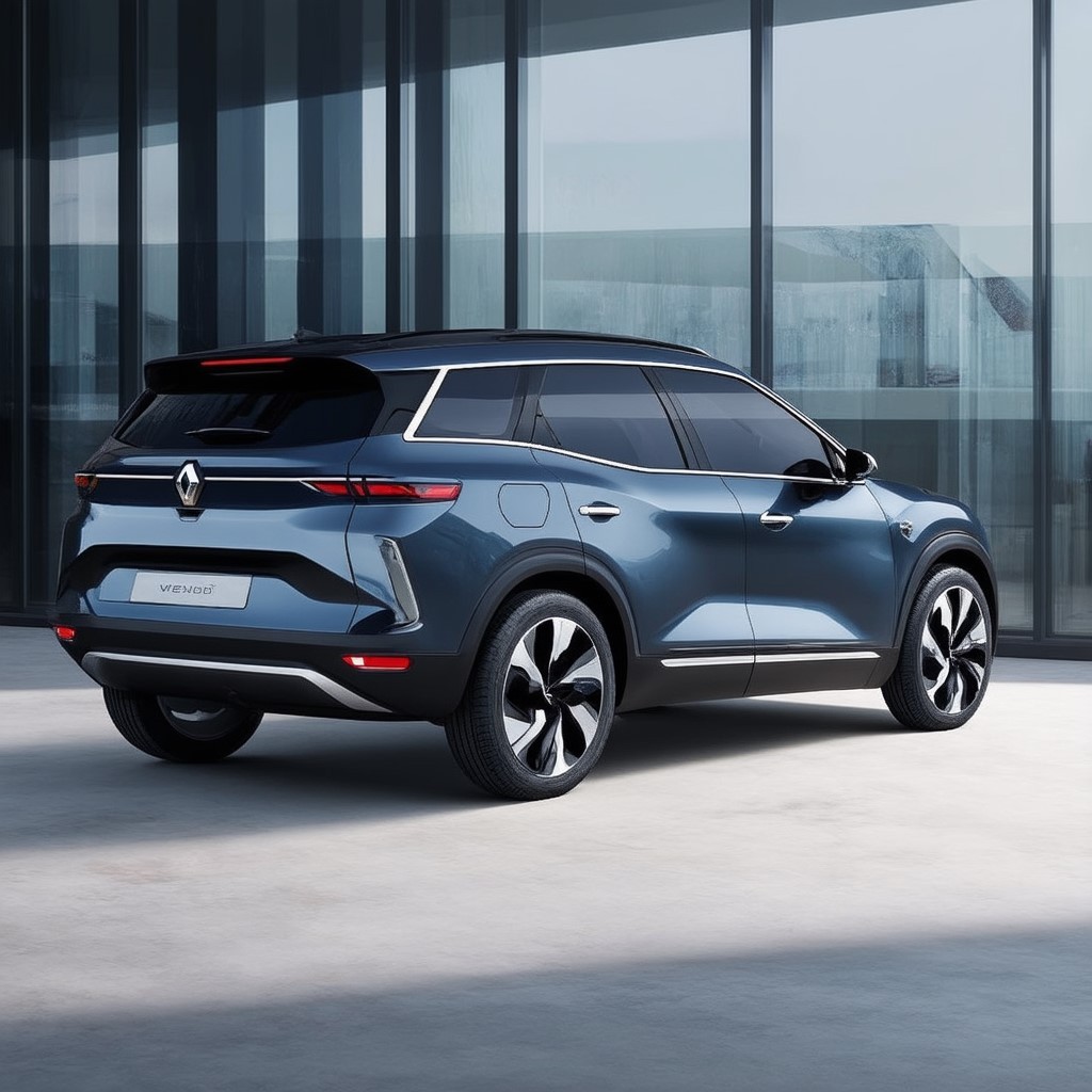 Renault Symbioz rear view in trendy modern car park